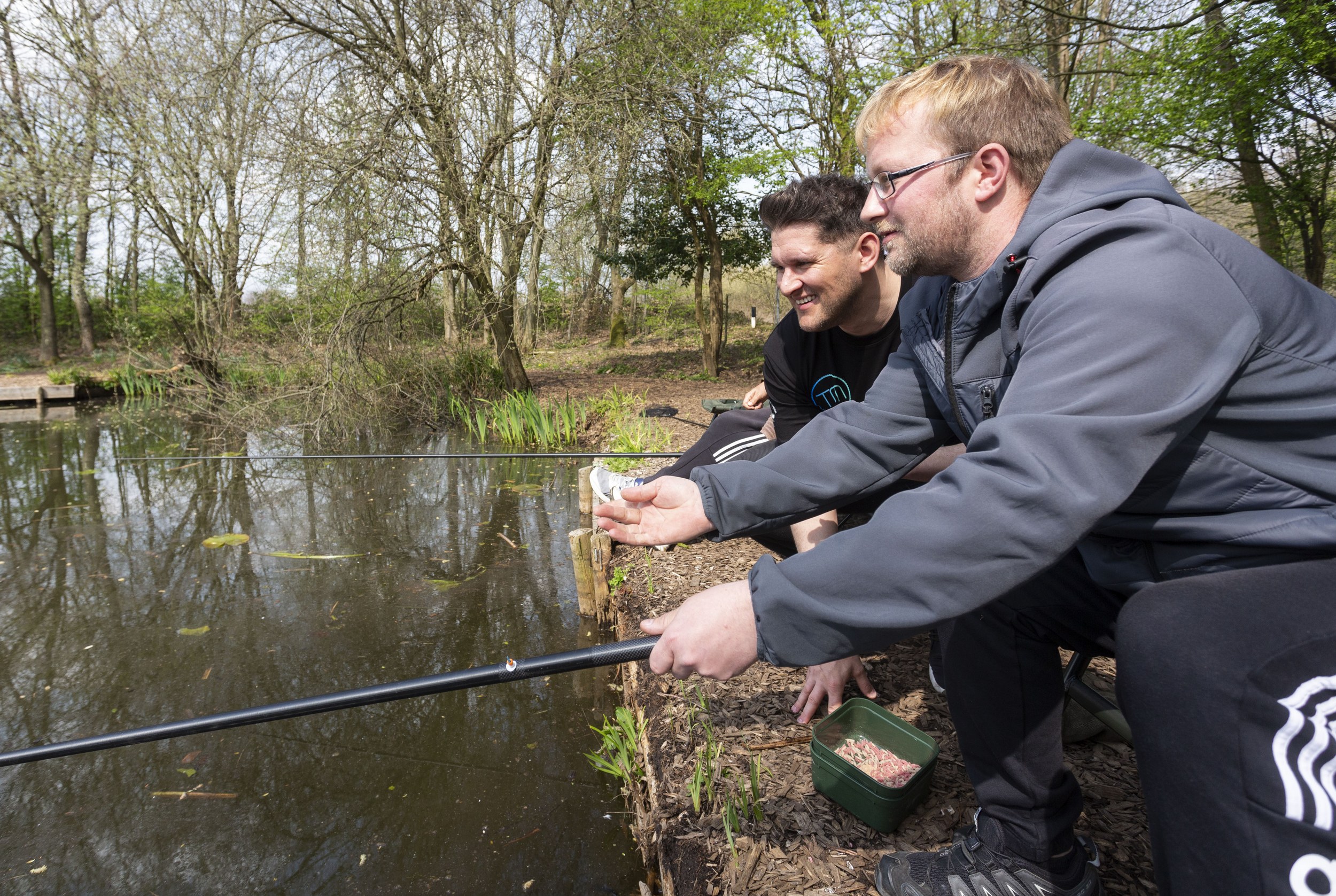 Get Fishing | Mental health service users fish at Boggart Hole Clough, in Greater Manchester, with the aid of staff and occupational therapists. The NHS has teamed up with a fishing social group Tackling Minds to offer fishing to people with anxiety and depression. NHS Northern Care Alliance has become the first hospital trust in the UK to offer this scheme, Pictured in Greater Manchester, April 20 2021.